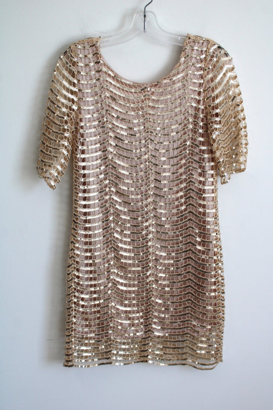 Dear'Gles Golden Scalloped Sequined Dress | XS