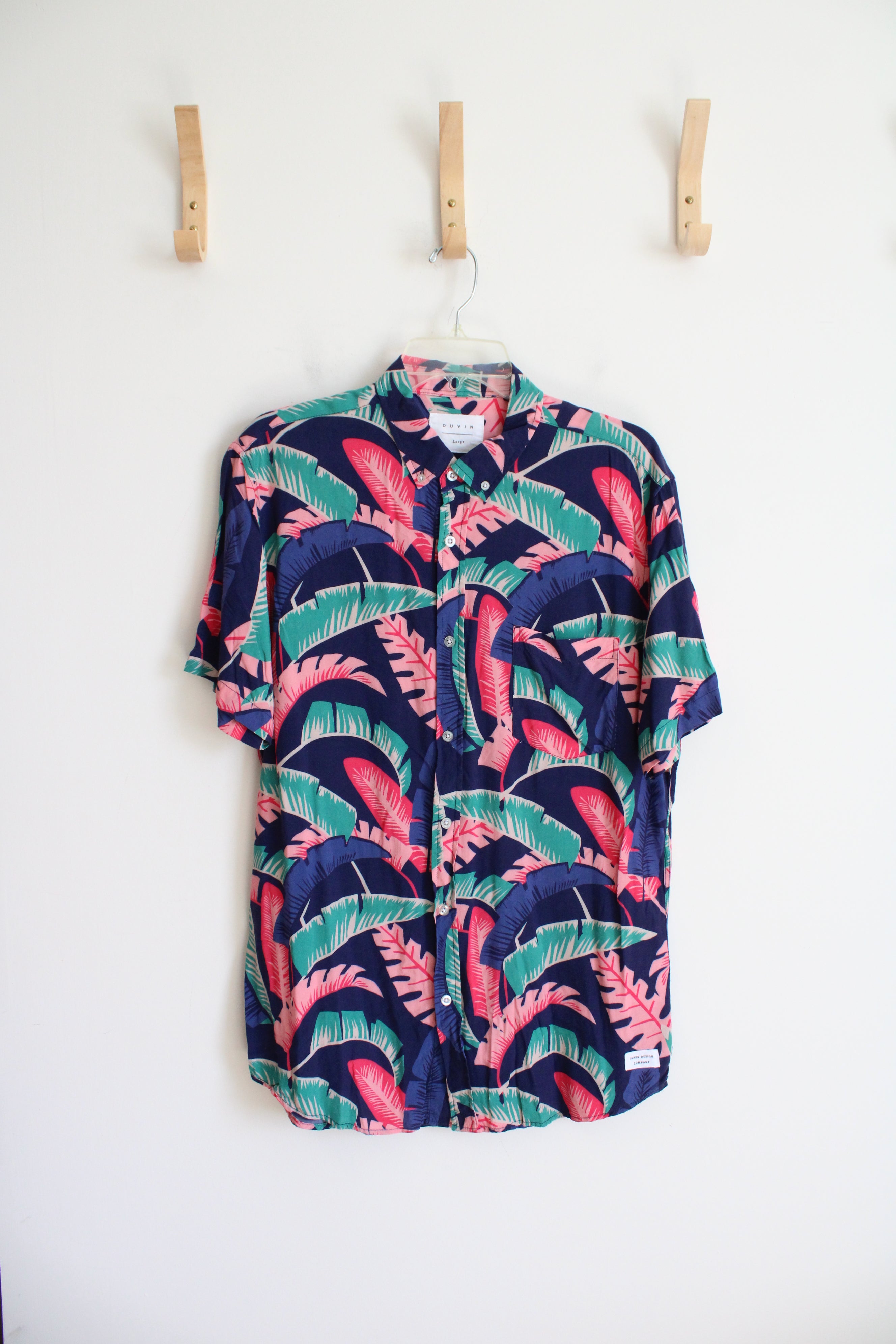 Duvin Blue Pink & Teal Tropical Print Button Down Shirt | L