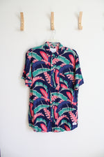 Duvin Blue Pink & Teal Tropical Print Button Down Shirt | L