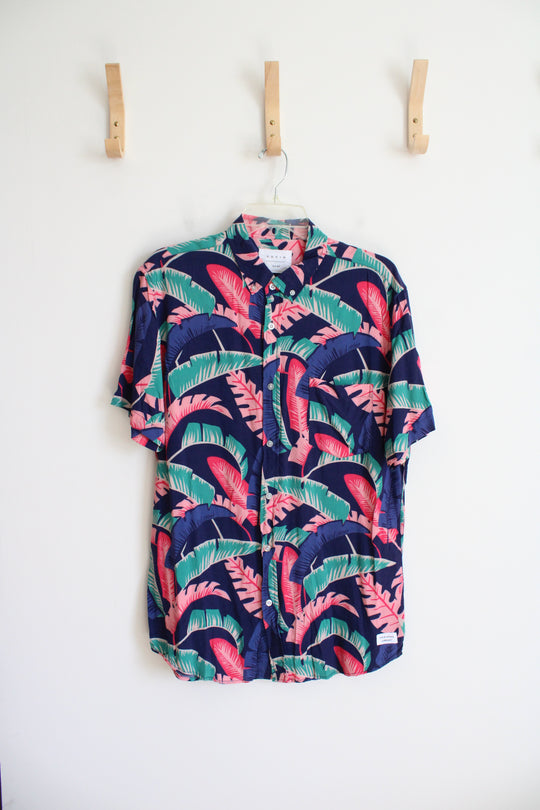 Duvin Blue Pink & Teal Tropical Print Button Down Shirt | L