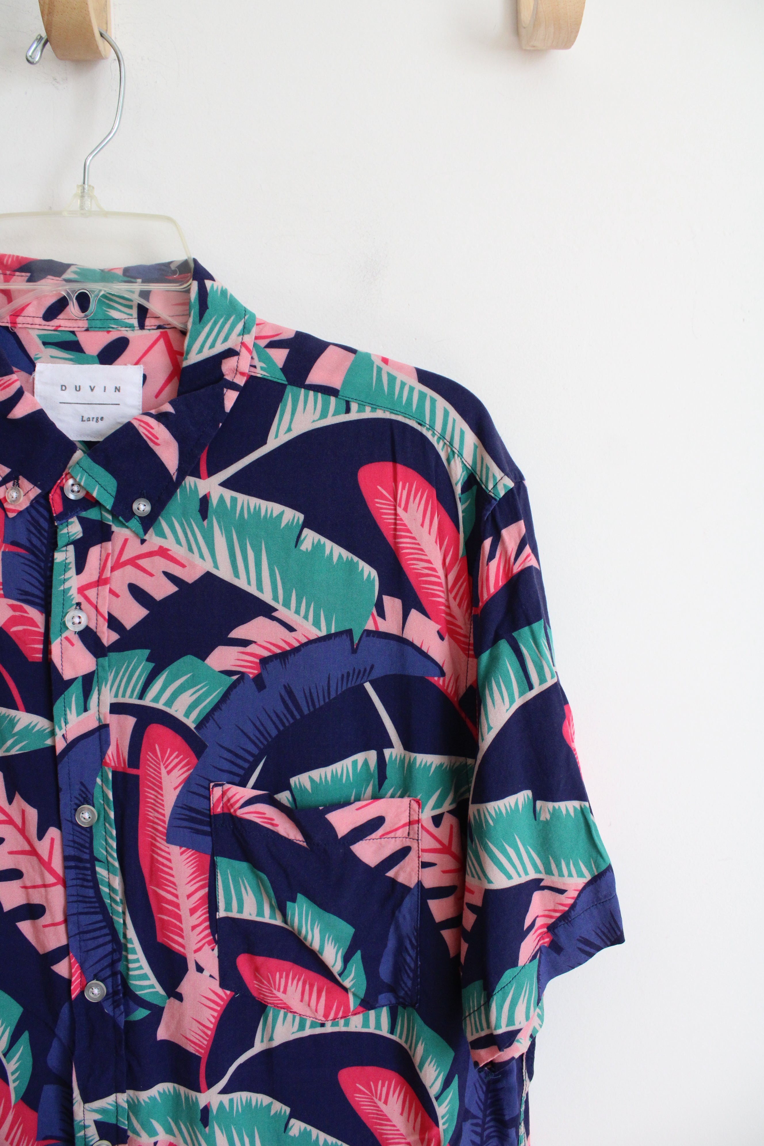 Duvin Blue Pink & Teal Tropical Print Button Down Shirt | L