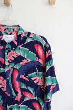 Duvin Blue Pink & Teal Tropical Print Button Down Shirt | L