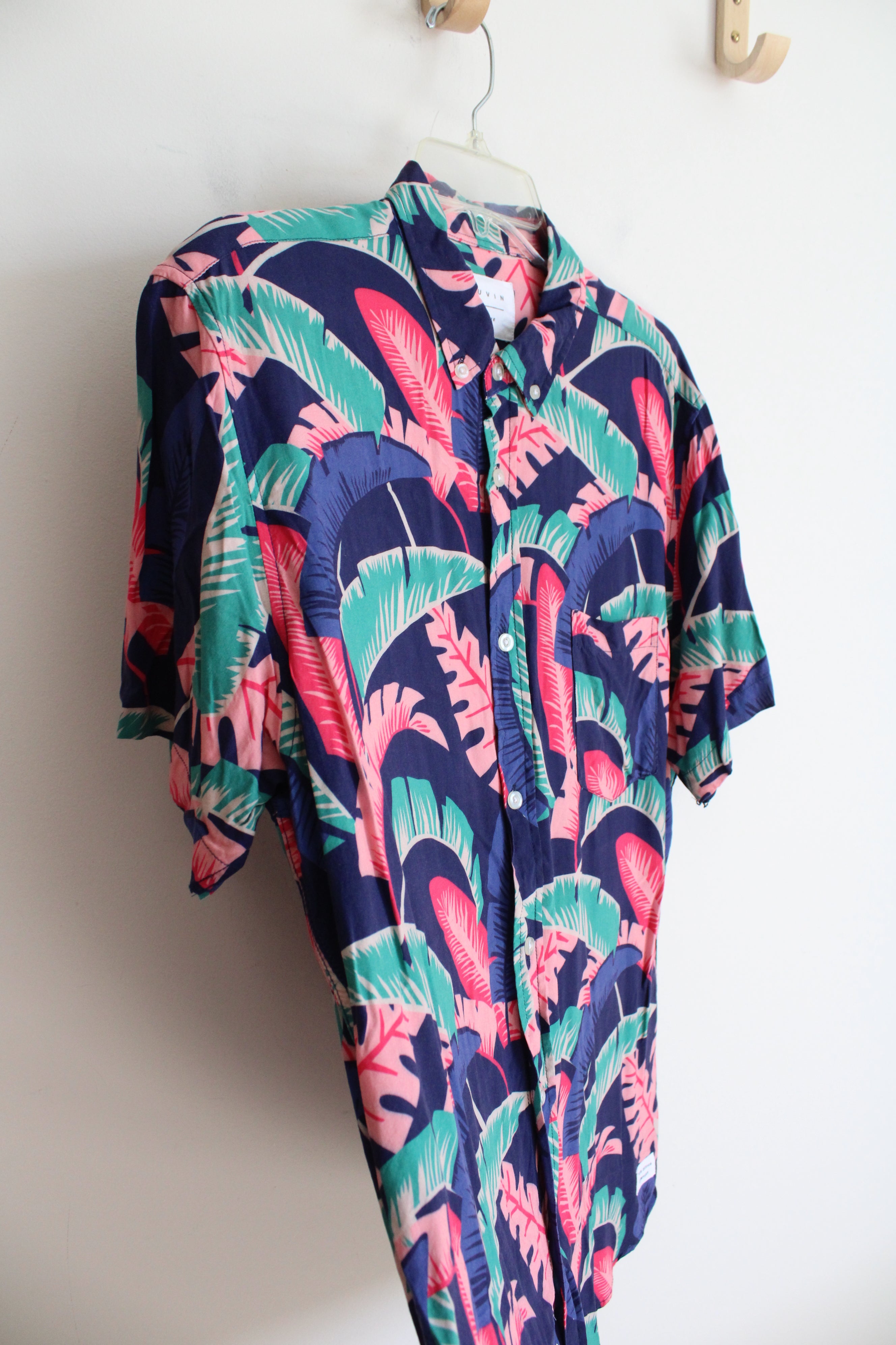Duvin Blue Pink & Teal Tropical Print Button Down Shirt | L