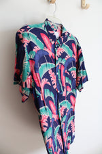 Duvin Blue Pink & Teal Tropical Print Button Down Shirt | L