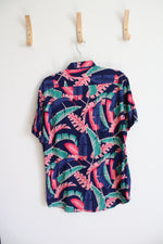 Duvin Blue Pink & Teal Tropical Print Button Down Shirt | L