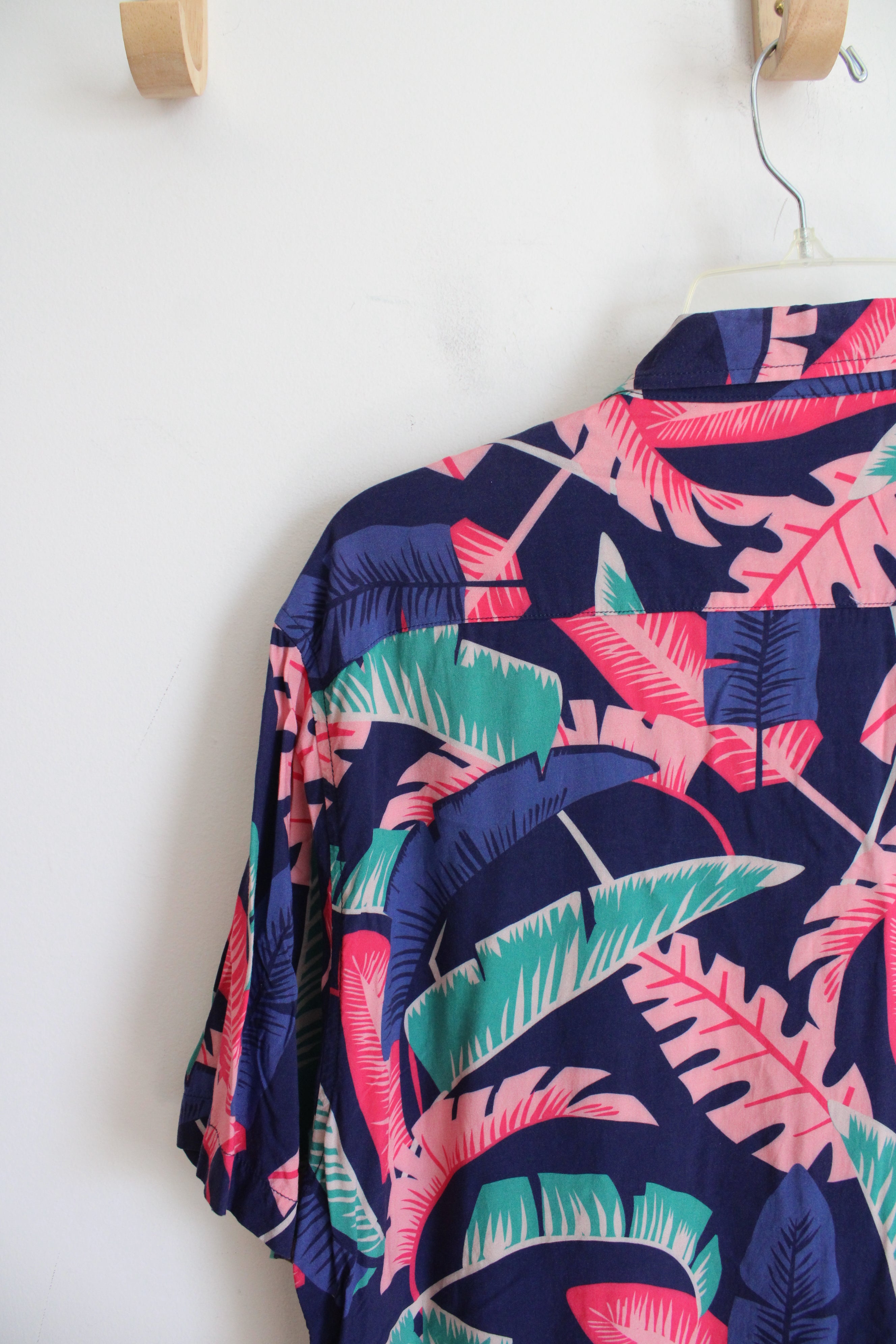 Duvin Blue Pink & Teal Tropical Print Button Down Shirt | L