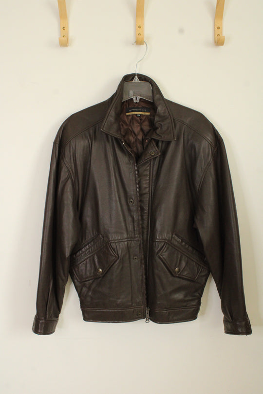Metropolitan View Brown Genuine Leather Bomber Jacket | L