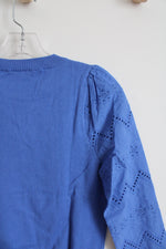 NEW LOFT Blue Eyelet Sleeve Top | XXS Petite