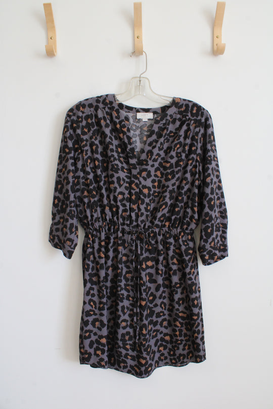 LOFT Gray & Black Leopard Print 3/4 Sleeve Dress | M Petite