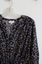 LOFT Gray & Black Leopard Print 3/4 Sleeve Dress | M Petite