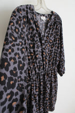 LOFT Gray & Black Leopard Print 3/4 Sleeve Dress | M Petite