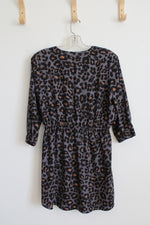 LOFT Gray & Black Leopard Print 3/4 Sleeve Dress | M Petite