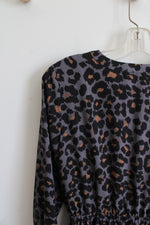 LOFT Gray & Black Leopard Print 3/4 Sleeve Dress | M Petite