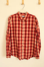 Urban Pipeline Red Orange and Tan Cotton Plaid LS Button-down Shirt | XL
