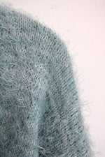 NEW Pink Rose Icy Blue Fuzzy V Neck Sweater | S