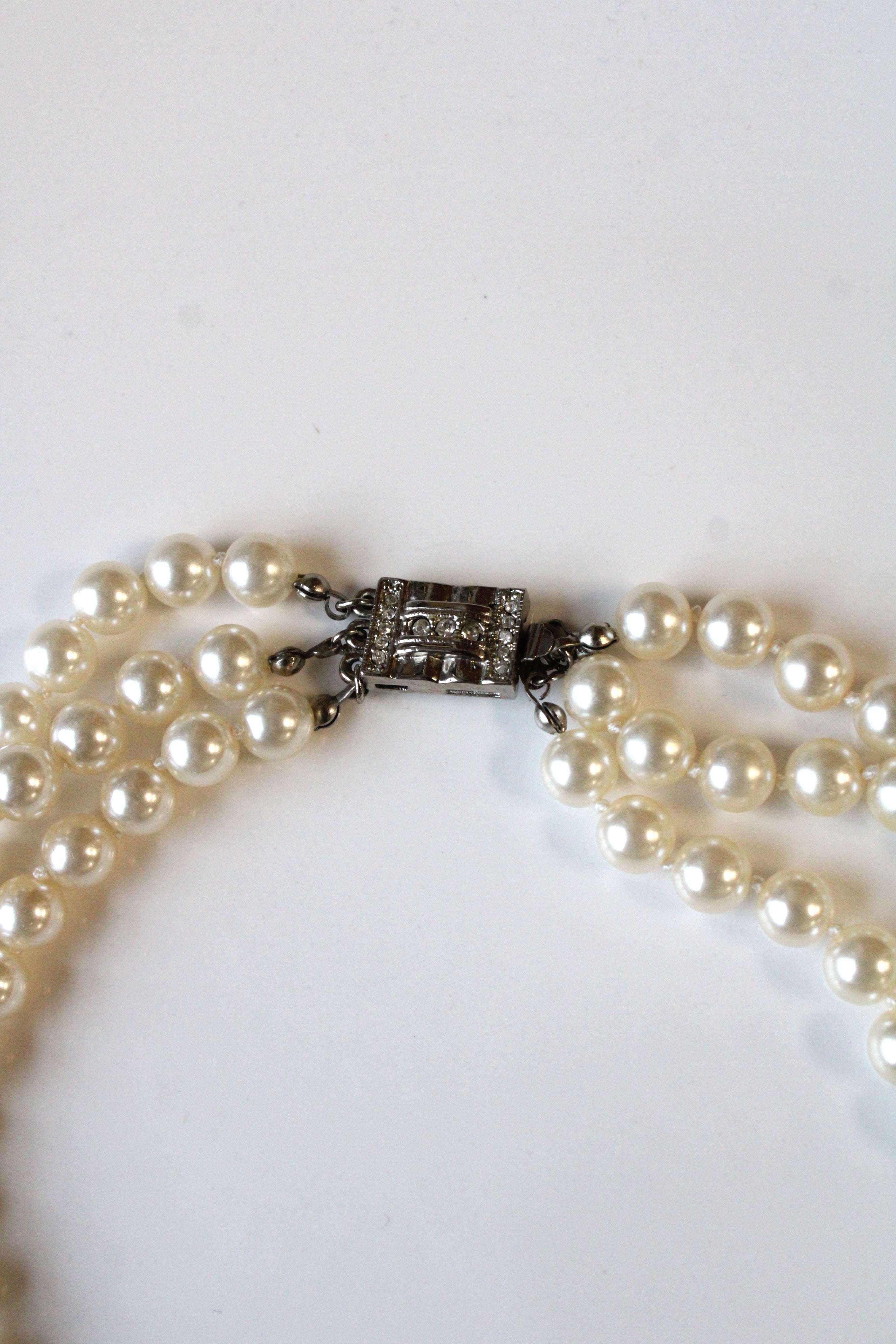 M.K. Vintage Costume Jewelry Triple Strand Faux Pearl Necklace