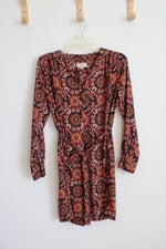 LOFT Navy & Orange Patterned 1/4 Button Down Dress | S Petite