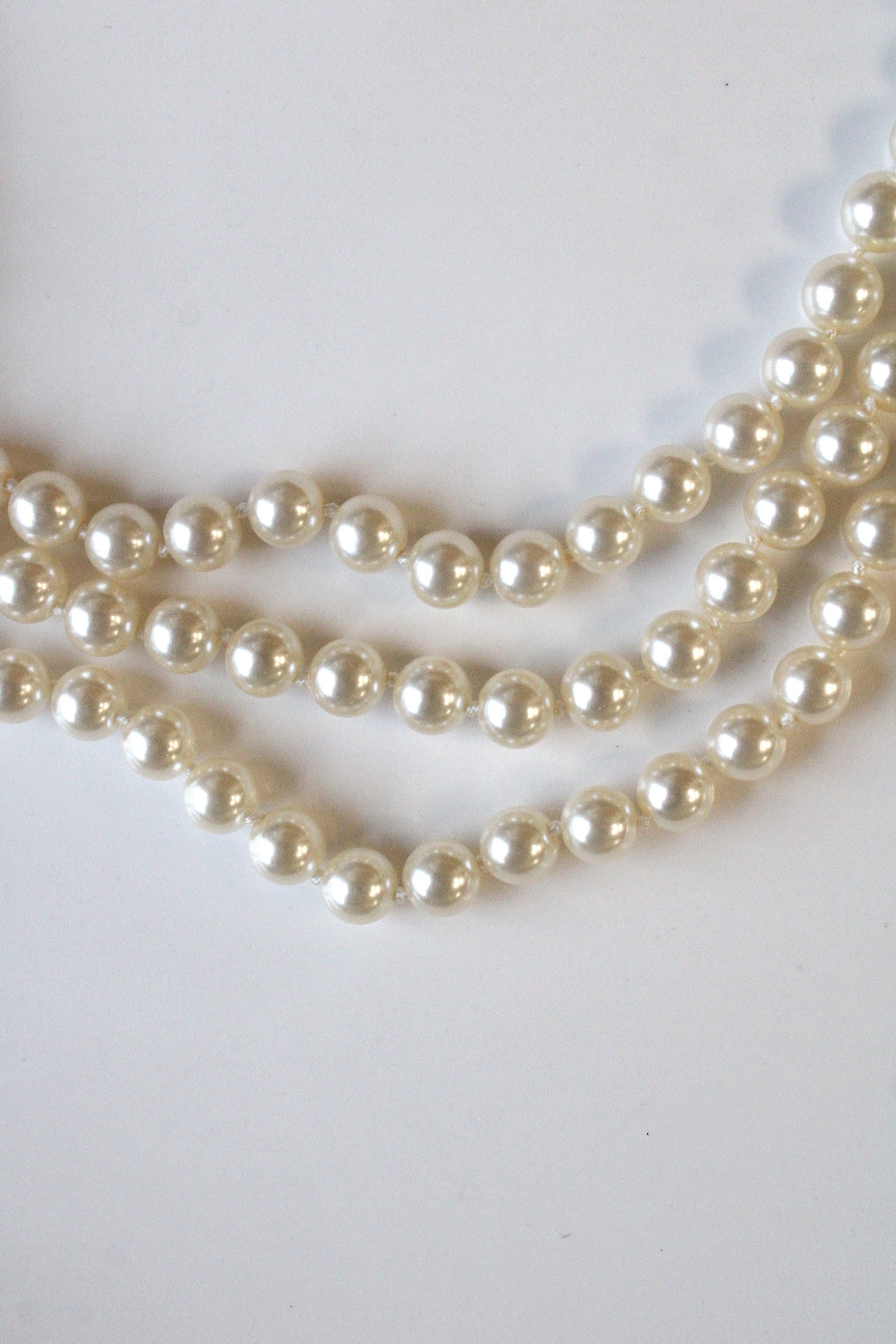 M.K. Vintage Costume Jewelry Triple Strand Faux Pearl Necklace
