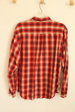 Urban Pipeline Red Orange and Tan Cotton Plaid LS Button-down Shirt | XL