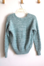 NEW Pink Rose Icy Blue Fuzzy V Neck Sweater | S