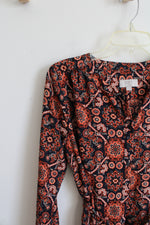LOFT Navy & Orange Patterned 1/4 Button Down Dress | S Petite