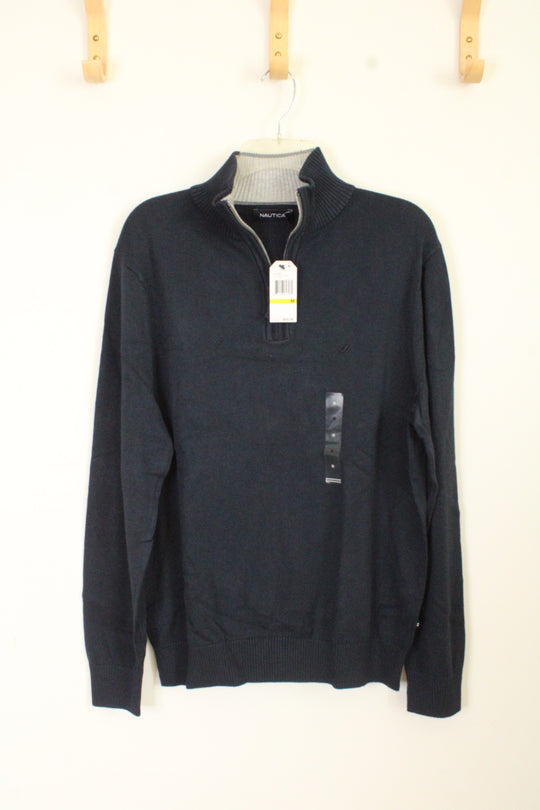 New Nautica Navy Quarter Zip Sweater | M