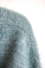 NEW Pink Rose Icy Blue Fuzzy V Neck Sweater | S