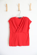 Evan-Picone Red Pleated Neckline Top | L