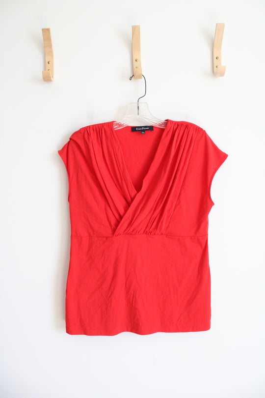 Evan-Picone Red Pleated Neckline Top | L