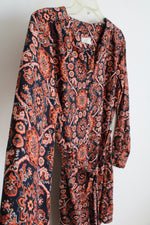 LOFT Navy & Orange Patterned 1/4 Button Down Dress | S Petite