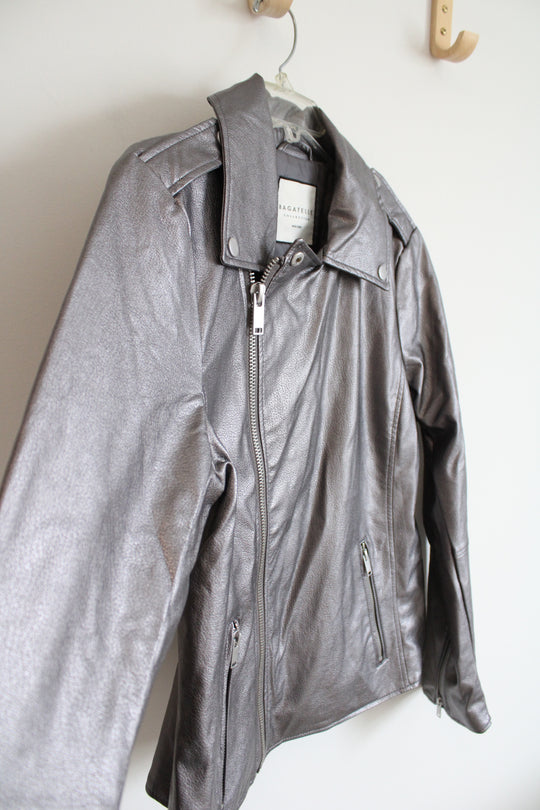 Bagatelle Collection Gray Metallic Moto Jacket | L