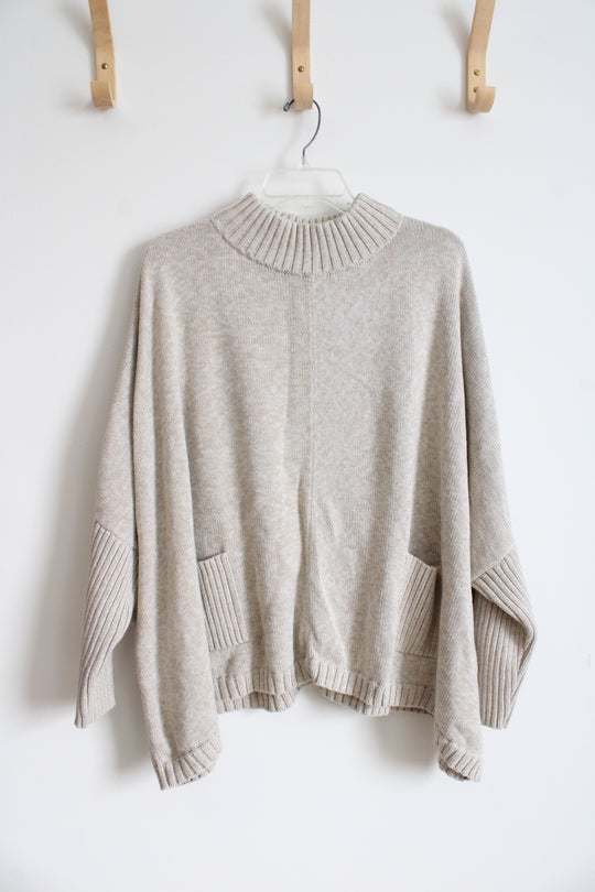 Peruvian Connection Tan Pima Cotton Boxy Sweater | XL