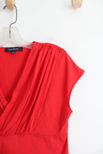 Evan-Picone Red Pleated Neckline Top | L