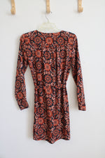 LOFT Navy & Orange Patterned 1/4 Button Down Dress | S Petite