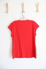 Evan-Picone Red Pleated Neckline Top | L