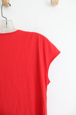 Evan-Picone Red Pleated Neckline Top | L