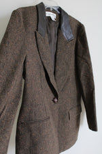 Christion Dior Vintage Leather Detail Wool Brown Blazer | 12