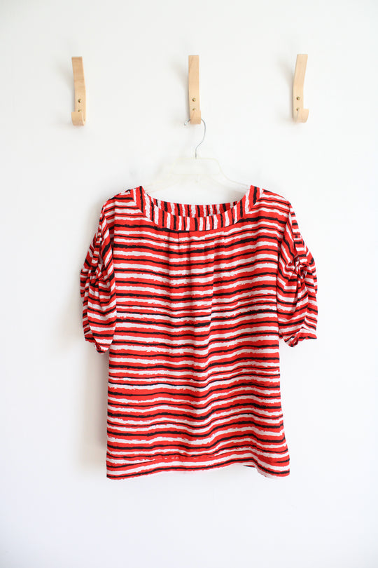 New York & Company Red Black & White Striped Top | L