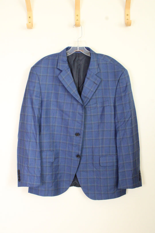 Peter Millar Wool Blue Plaid Blazer | 44