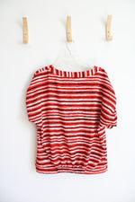 New York & Company Red Black & White Striped Top | L