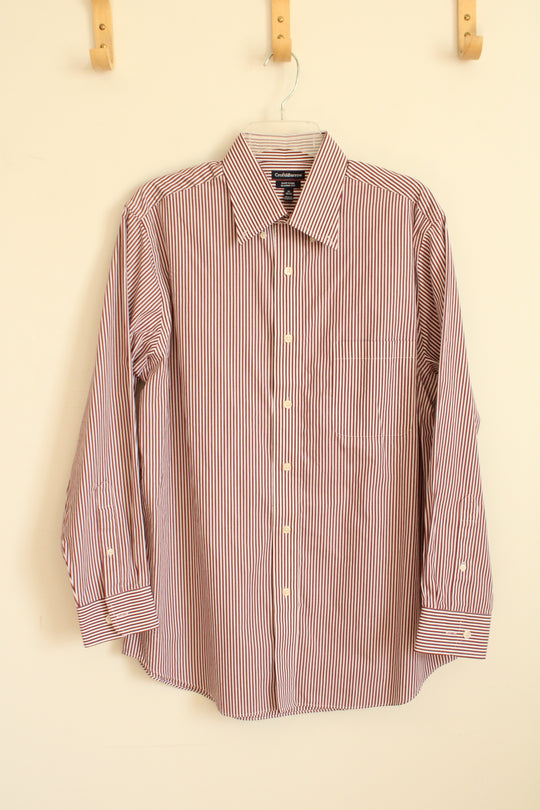 Croft and Barrow Maroon and White Striped LS Button-down Shirt | L