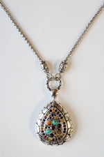 Silver Teardrop Shape Multi-Colored Stone Necklace