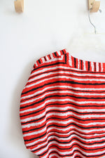 New York & Company Red Black & White Striped Top | L