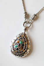 Silver Teardrop Shape Multi-Colored Stone Necklace