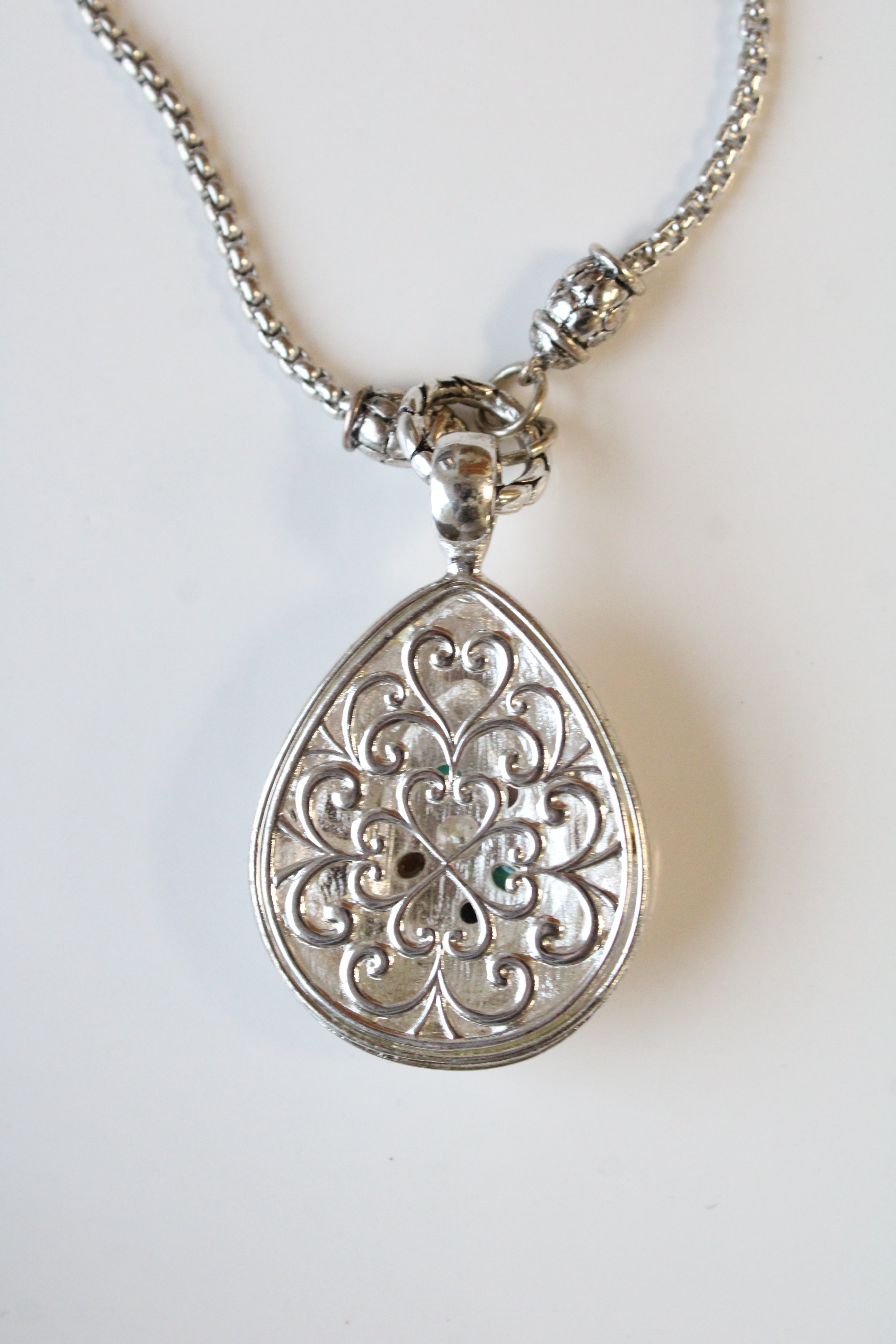 Silver Teardrop Shape Multi-Colored Stone Necklace