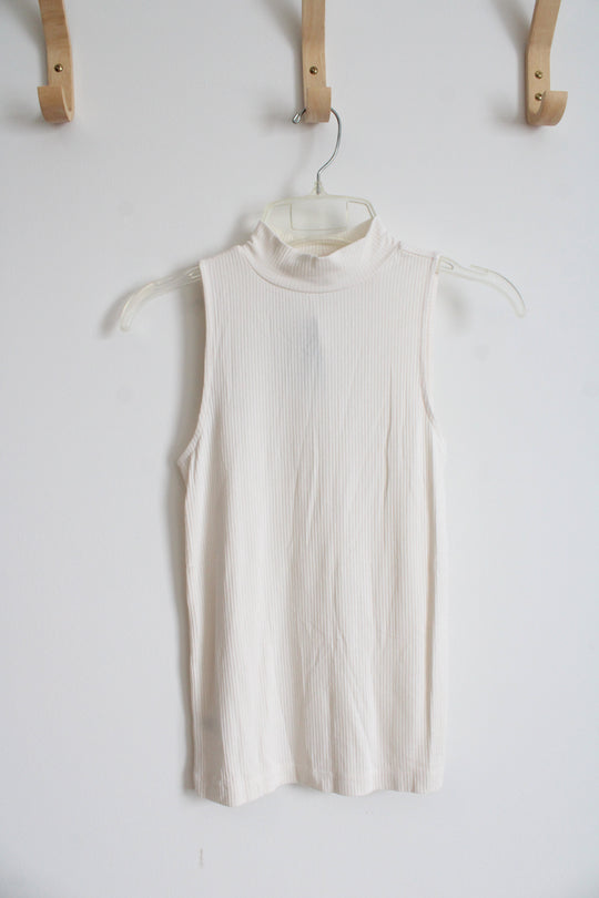 NEW LOFT Cream Ribbed Mock Neck Tank Top | XXS Petite