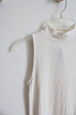 NEW LOFT Cream Ribbed Mock Neck Tank Top | XXS Petite
