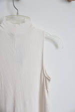 NEW LOFT Cream Ribbed Mock Neck Tank Top | XXS Petite
