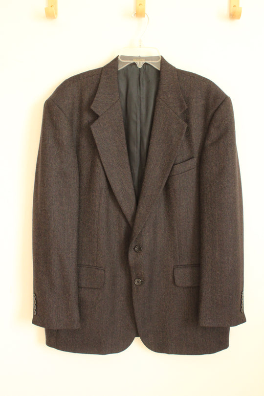 Oscar De L Renta Gray and Tan Herringbone Wool Suit Jacket Blazer | 44R