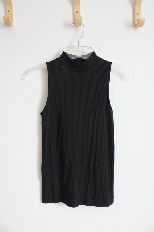 NEW LOFT Black Ribbed Mock Neck Tank Top | XXS Petite